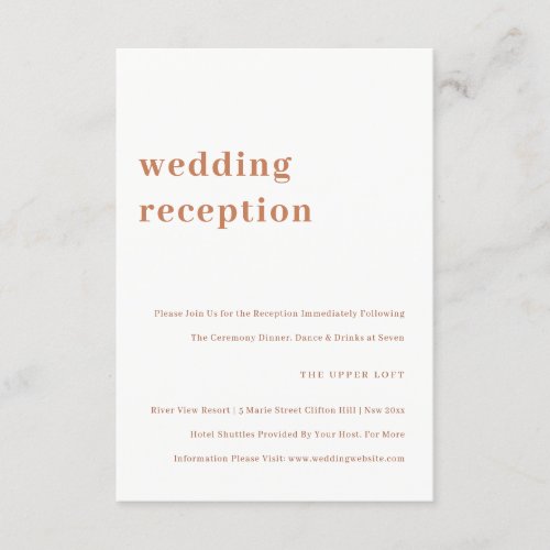 Minimal Rust Orange Typography Wedding Reception Enclosure Card