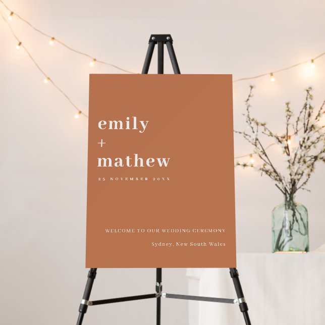 Minimal Rust Orange Typography Wedding Welcome Foam Board (In Situ (Stand))
