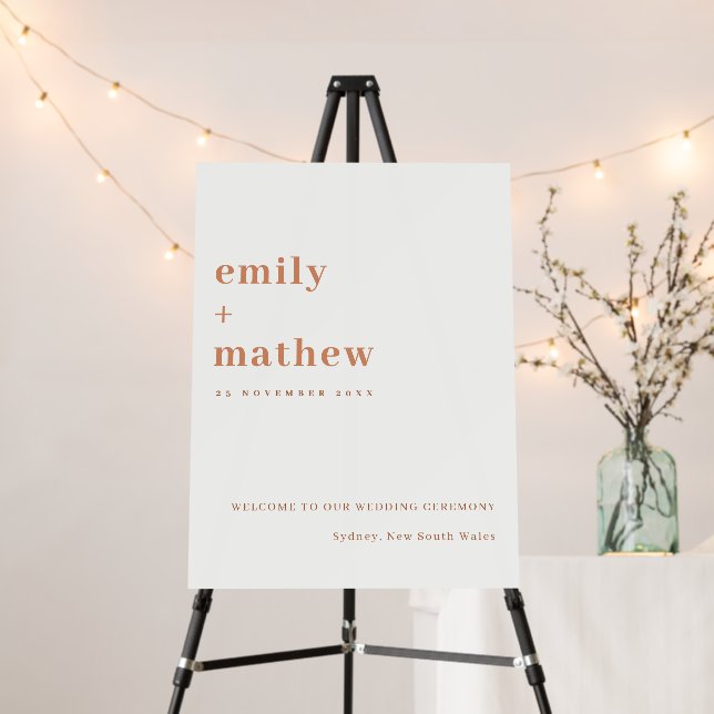 Minimal Rust Orange Typography Wedding Welcome Foam Board (In Situ (Stand))