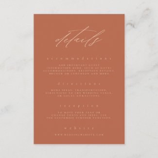 Minimal Rust Peach Fine Art Floral Wedding Details Enclosure Card