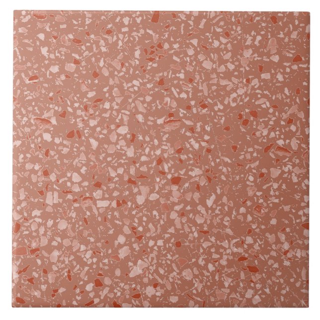 Minimal Rust Terracotta Terrazzo Stone Pattern Ceramic Tile (Front)