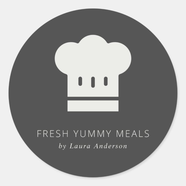 Minimal Rustic Black and White Chef Hat Catering Classic Round Sticker (Front)