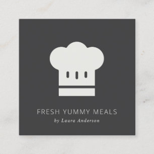 Minimal Rustic Black and White Chef Hat Catering Square Business Card