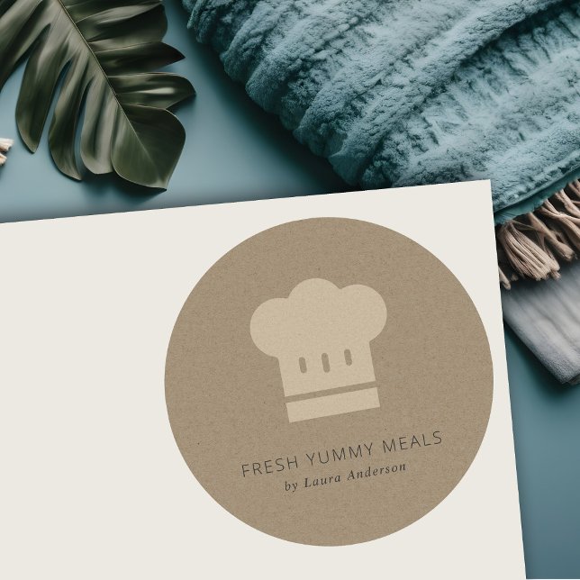 Minimal Rustic Black Kraft Chef Hat Catering Classic Round Sticker (Creator Uploaded)