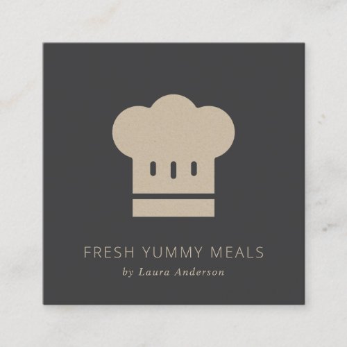 Minimal Rustic Black Kraft Cook Chef Hat Catering Square Business Card