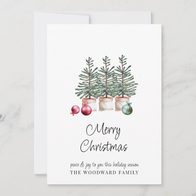 Minimal Rustic Christmas Trees Holiday Card (Front)