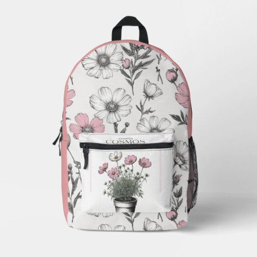 Minimal Rustic Cosmos Sketch Elegant Floral Desig Printed Backpack