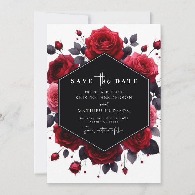 Minimal Rustic Crimson Red Wedding Save The Date (Front)