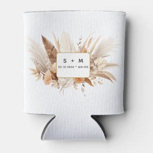 Minimal Rustic Elegant Boho Floral Wedding Vintage Can Cooler