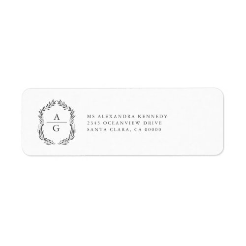 Minimal Rustic Elegant Leafy Monogram Return  Label