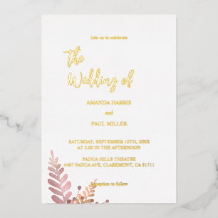 Minimal Rustic Floral Foil wedding Invitation
