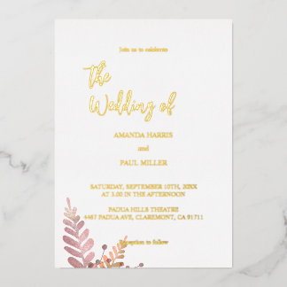 Minimal Rustic Floral Foil wedding Invitation Foil Invitation