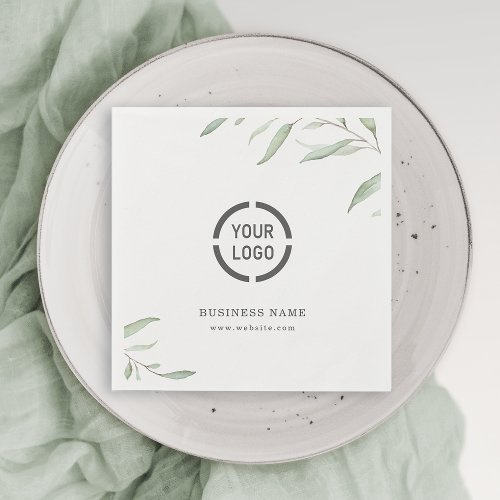 Minimal rustic greenery branded business logo napkins