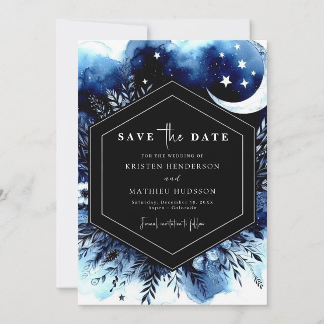 Minimal Rustic Moonlit Wedding Save The Date (Front)
