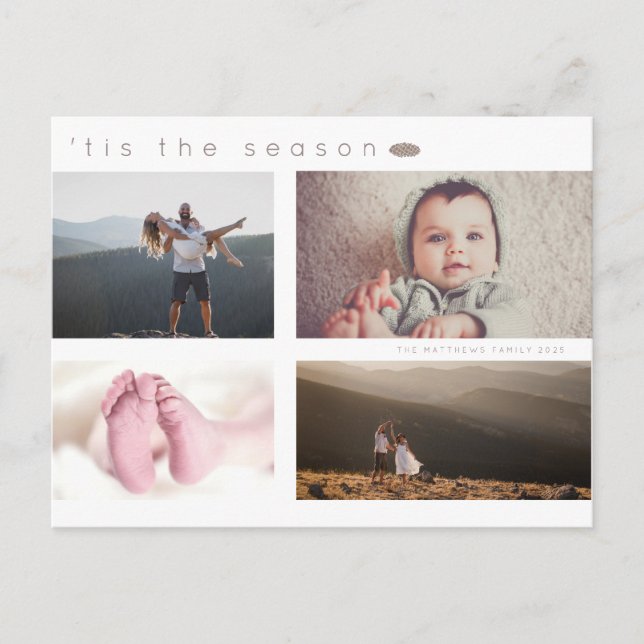 Minimal Rustic Multi Photo Holiday Card (Front)