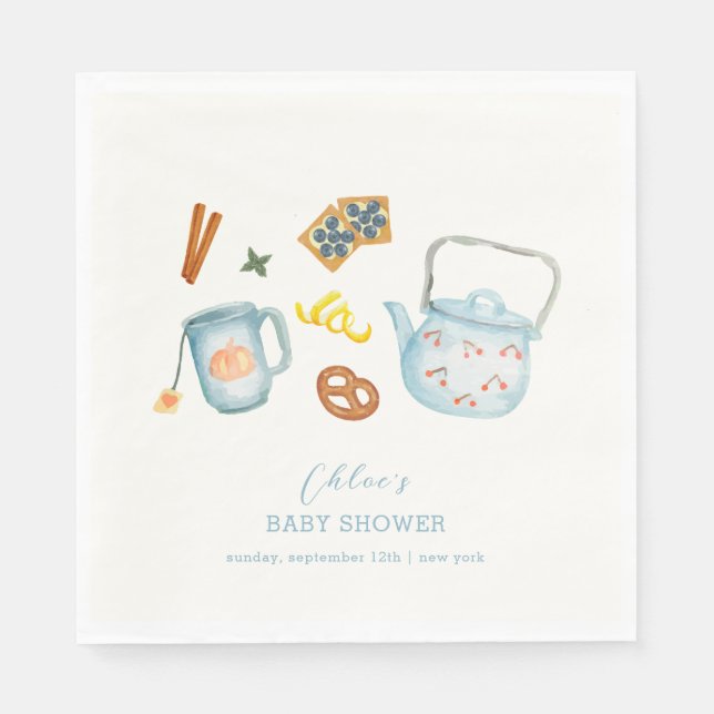 Minimal Rustic Par-Tea Cookie Baby Shower Napkins (Front)