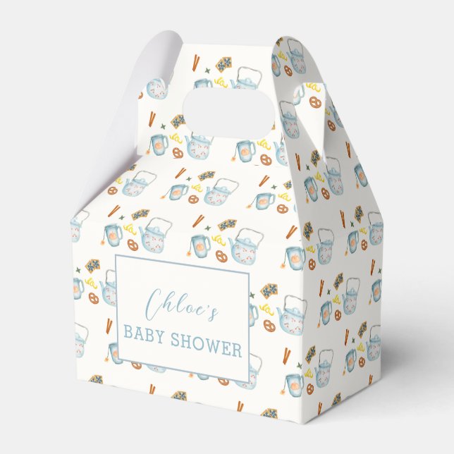 Minimal Rustic Par-Tea Cookie Pattern Baby Shower Favor Boxes (Front Side)