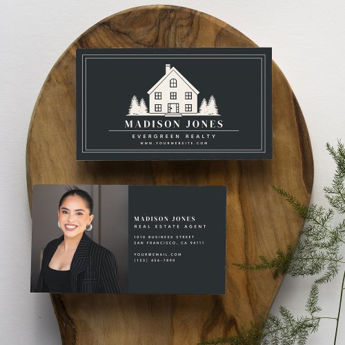 Minimal Rustic Real Estate Agent House Photo Business Card