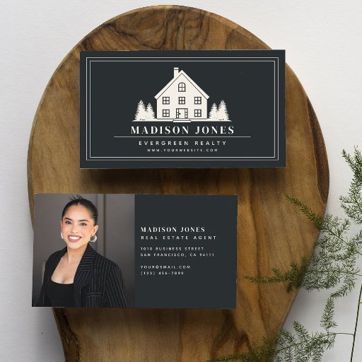 Customizable Minimal Rustic Real Estate Agent House Photo Business Card