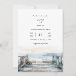 Minimal Rustic Seaside Balcony View Beach Wedding Invitation