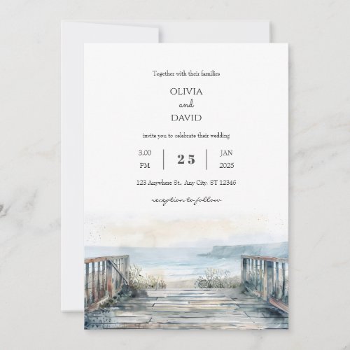 Minimal Rustic Seaside Balcony View Beach Wedding  Invitation