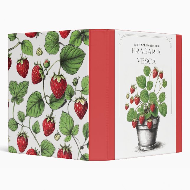 Minimal Rustic Strawberry Sketch by CallisC Arts ⭐ 3 Ring Binder (Background)