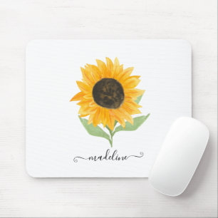 Minimal Rustic Sunflower Personalized Name Script Mouse Pad