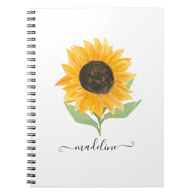 Minimal Rustic Sunflower Personalized Name Script Notebook (Front)