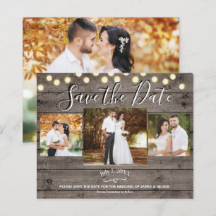 Minimal Rustic Wood & Lights Photo Save the Date