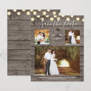 Minimal Rustic Wood & Lights Photo Save the Date