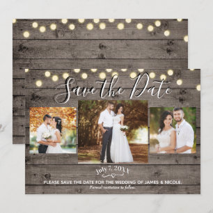Minimal Rustic Wood & Lights Photo Save the Date   Invitation