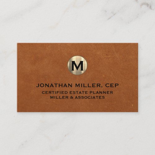 Minimal Sable Leather Gold Initial Business Card