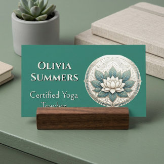 Minimal Sacred White Lotus Yoga Instructor Green Business Card