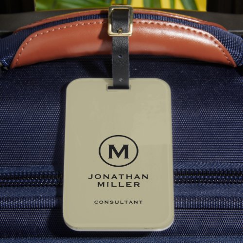 Minimal Sage Black Classic Typographic Monogram Luggage Tag