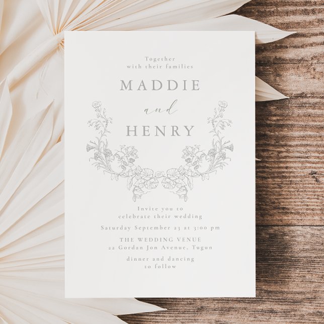 Minimal Sage Floral Line Art Wedding Invitation (Creator Uploaded)