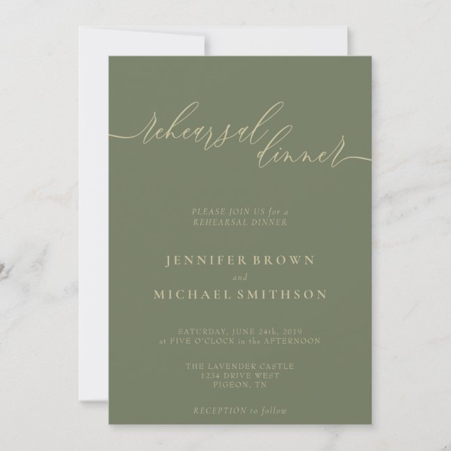 Minimal Sage Gold Celebration Rehearsal Dinner Invitation