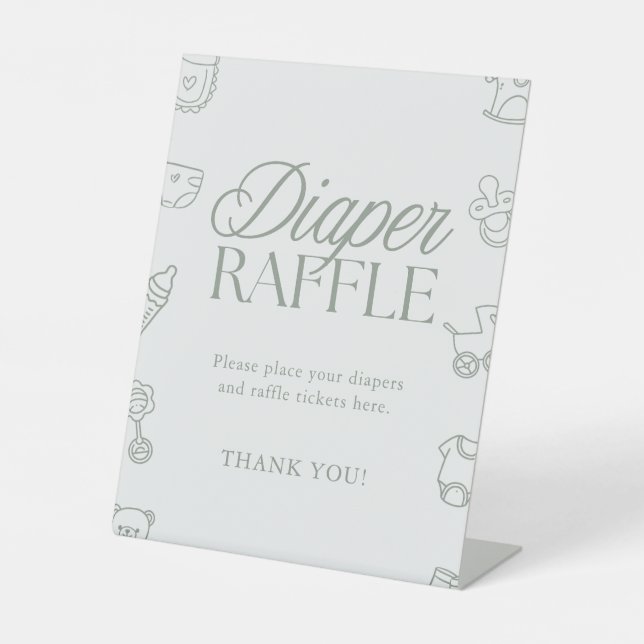 Minimal Sage Green Baby Shower Diaper Raffle Sign (Front)