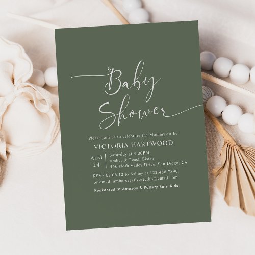 Minimal Sage Green Baby Shower Invitation