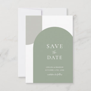 Minimal Sage Green Boho Arch Formal Script Wedding Save The Date