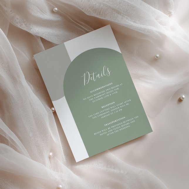Minimal Sage Green Boho Arch Wedding Details Enclosure Card (Creator Uploaded)