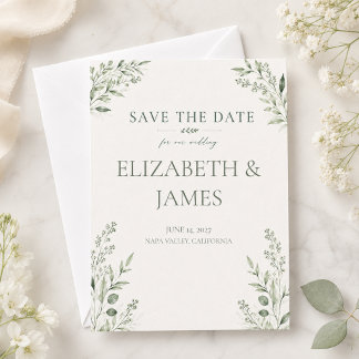 Minimal Sage Green Botanical Wedding Save The Date