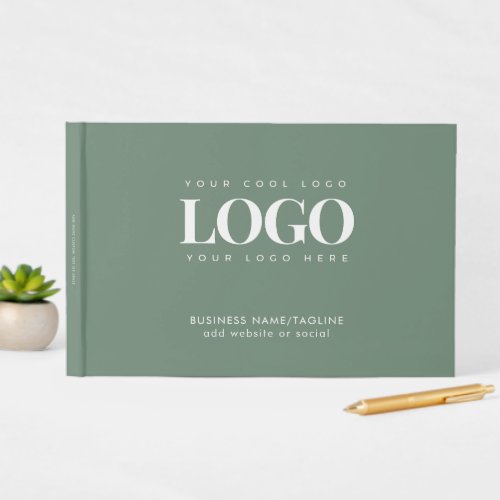 Minimal Sage Green Business Company Custom Logo Guest Book