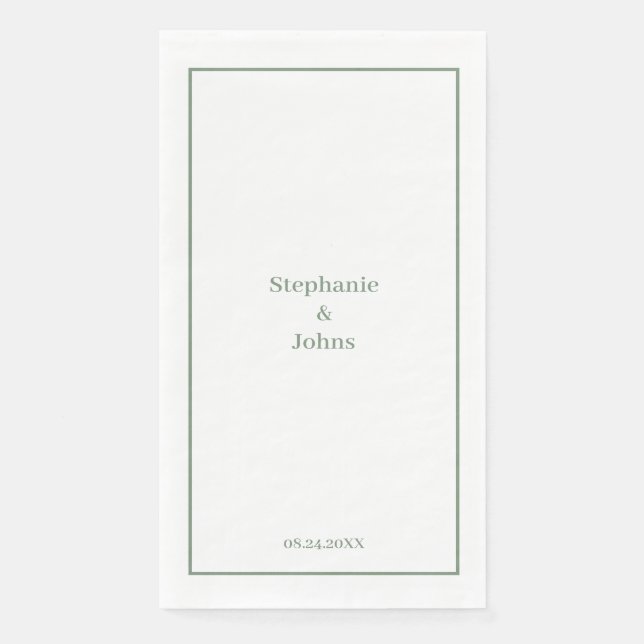 Minimal Sage Green Elegant Custom Name Wedding Paper Guest Towels (Front)