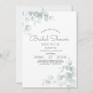 Minimal Sage Green Floral Bridal Shower Brunch Invitation