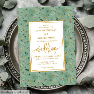 Minimal sage green gold eucalyptus wedding invite