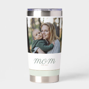 Minimal Sage Green & Gold Mom Established Photo Insulated Tumbler