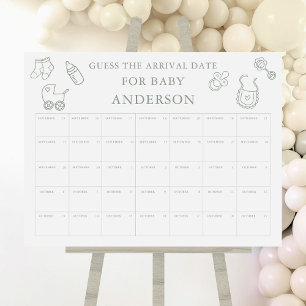 Minimal Sage Green Guess The Date Baby Shower Game Foam Board
