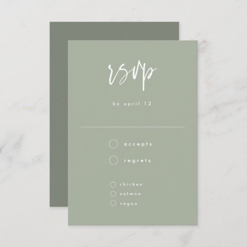 Minimal Sage Green Handwritten Script Wedding RSVP Card