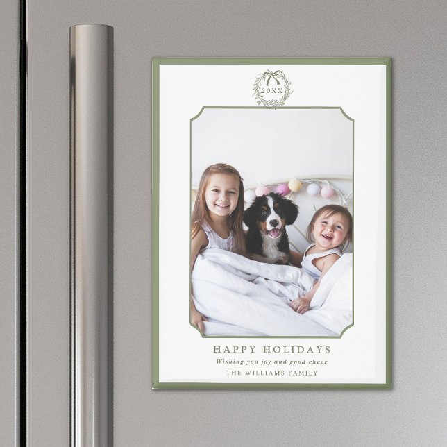 Minimal Sage Green Happy Holidays Photo Magnet (Creator Uploaded)