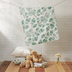 Minimal Sage Green Leaves Watercolor Pattern Baby Blanket